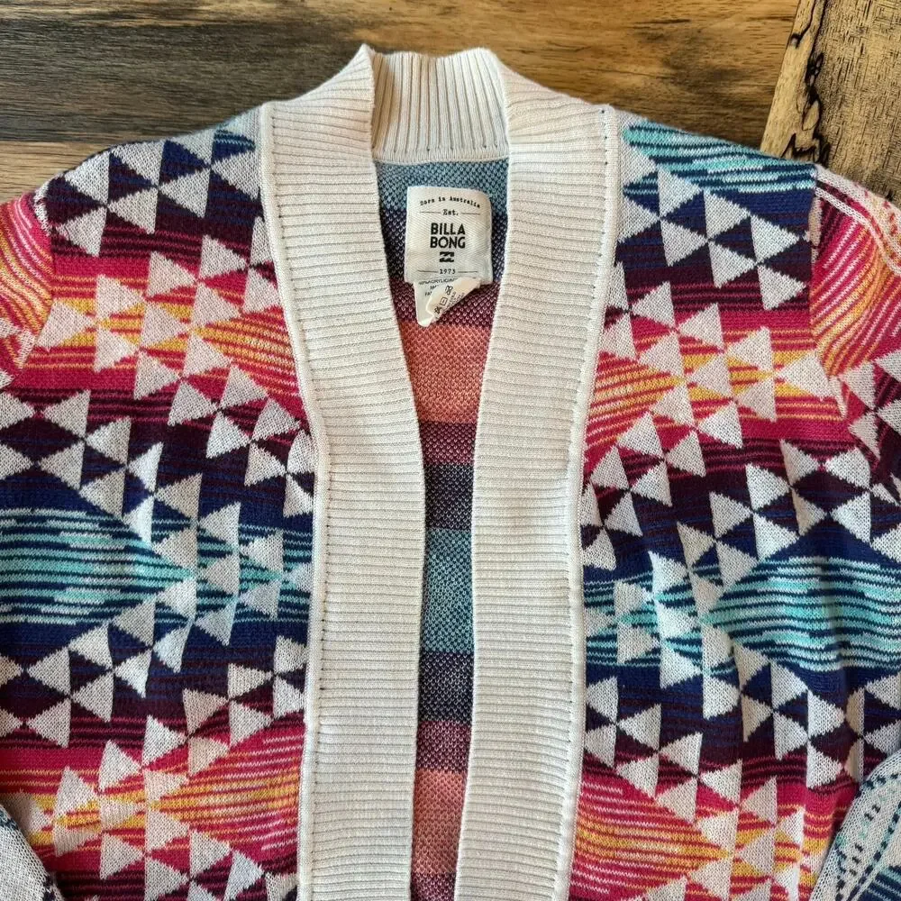 Billabong Girls L 12/14 Southwestern Aztec Geometric Knit Open Front Cardigan